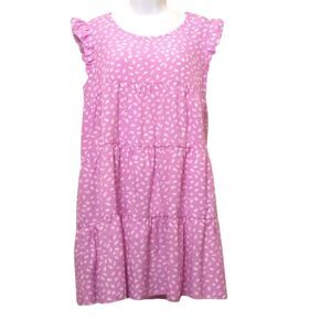 Lavender Flowy Dots Tiered Shift Dress Babydoll Size L